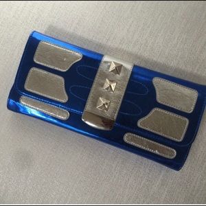 Barneys New York Metallic Blue/Silver Clutch